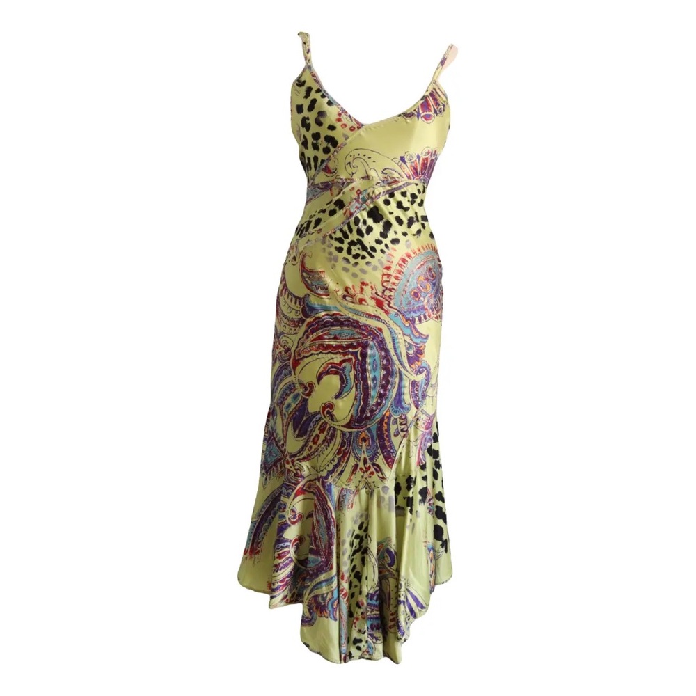 ISO Just Cavalli Green and Purple Asymmetrical Slip Dress
